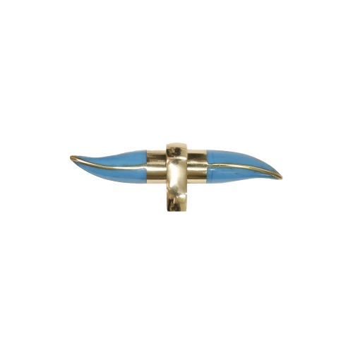 Resin Horn Shape Handle With Brass Detailing In Turq