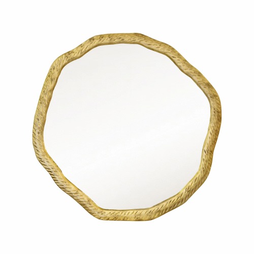 Round Metal Mirror With Organic Textured Antique Brass Frame