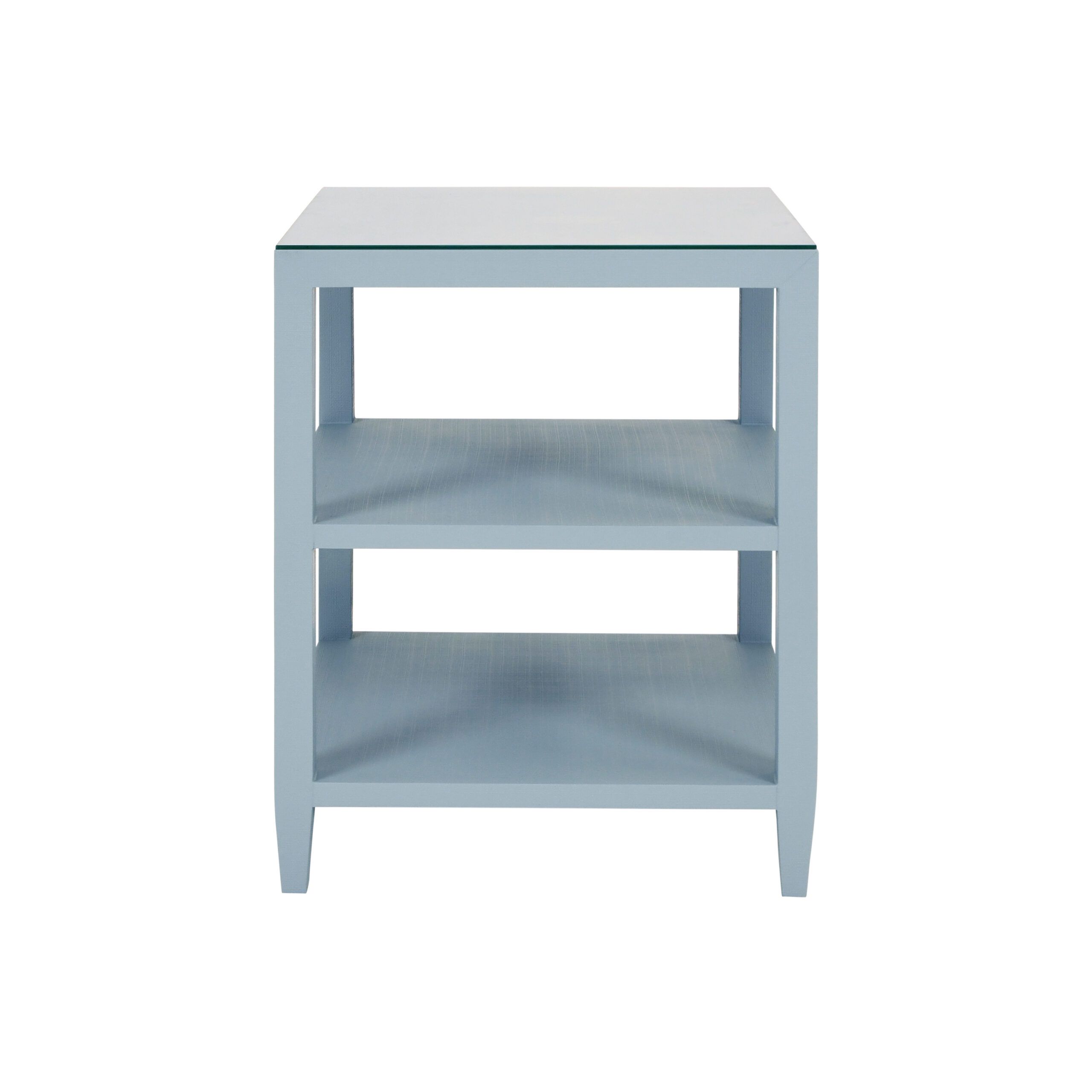 Three Tier Square Side Table In Textured Light Blue Linen
