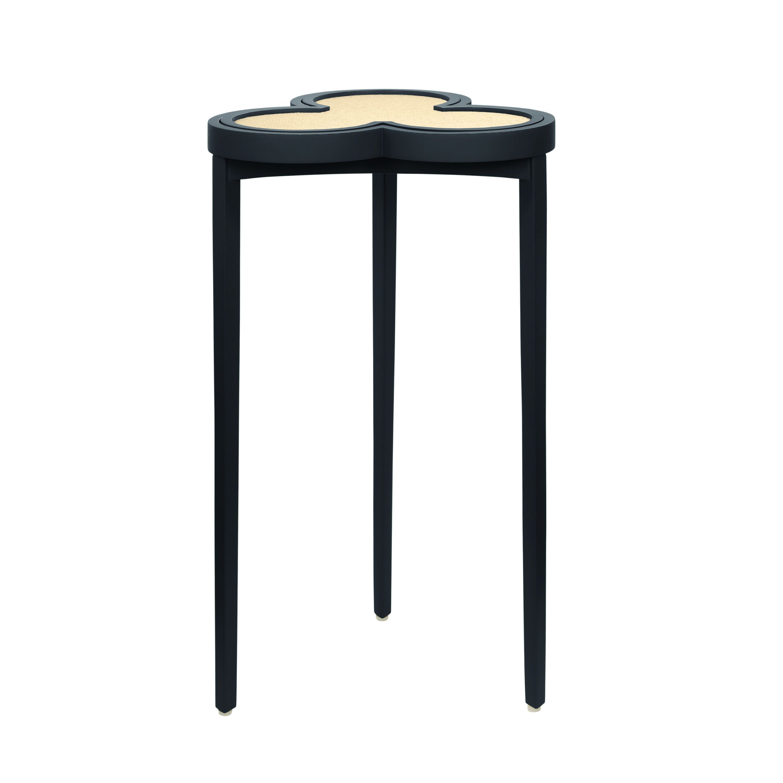 Clover Cigar Table With Reversible Lacquer And Natural Grasscloth Top In Matte Navy Lacquer
