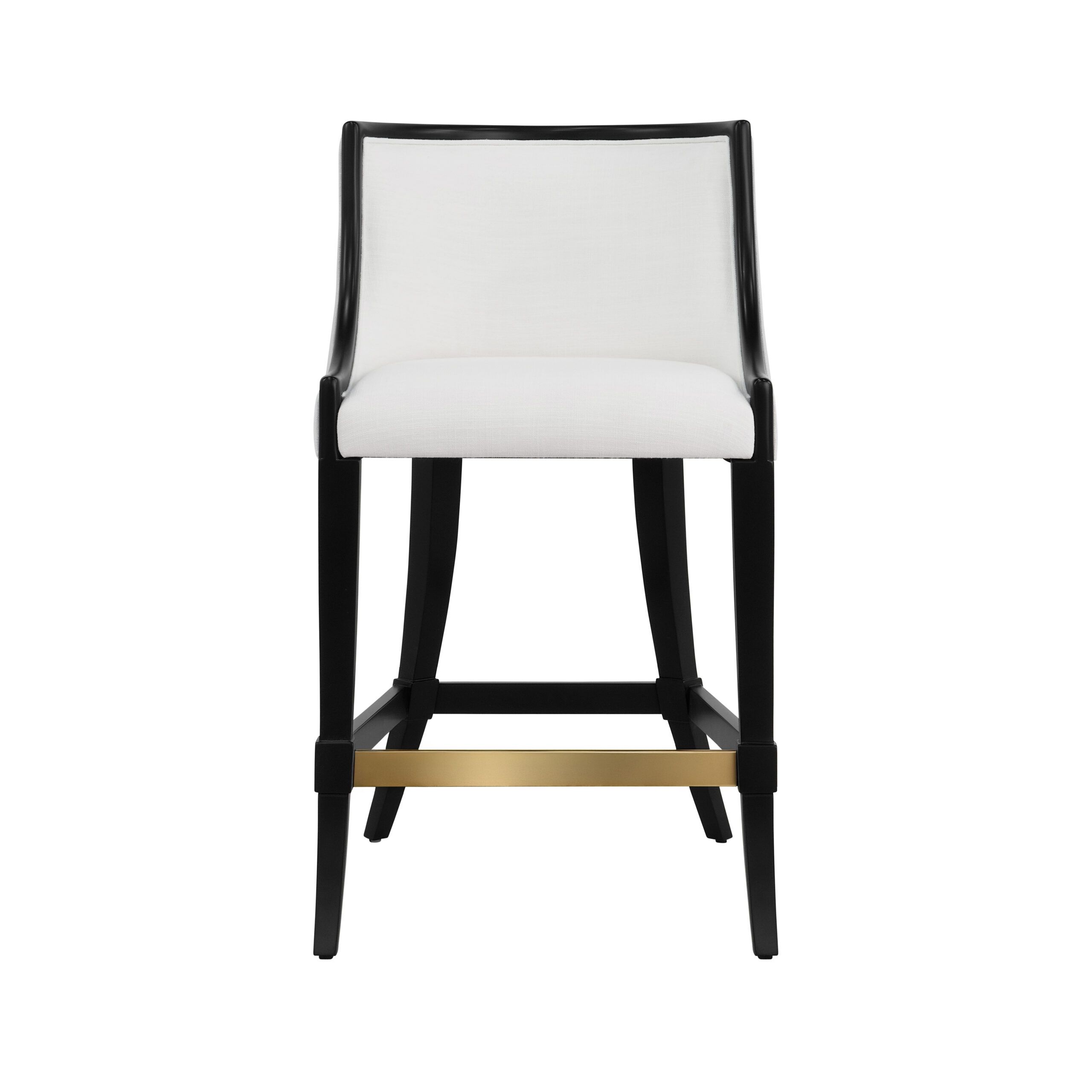Klismos Leg Counter Stool With Performance White Linen Upholstery In Matte Black Lacquer
