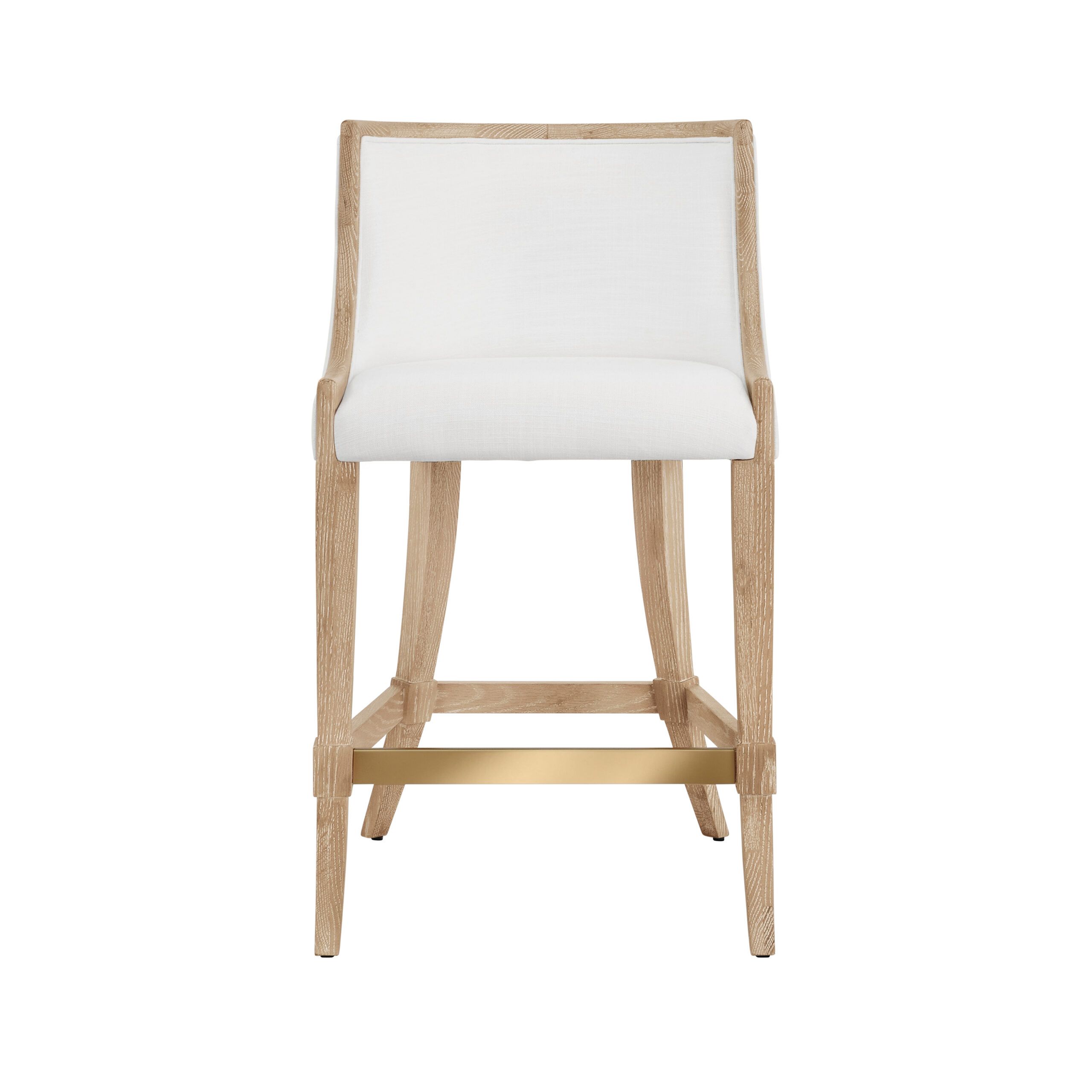 Klismos Leg Counter Stool With Performance White Linen Upholstery In Cerused Oak Lacquer