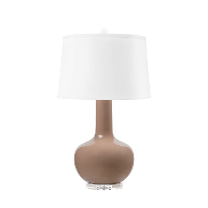 Pablo Lamp with Shade 17-inch White Linen, with Nickel, Smoked Truffle - Smoked Truffle