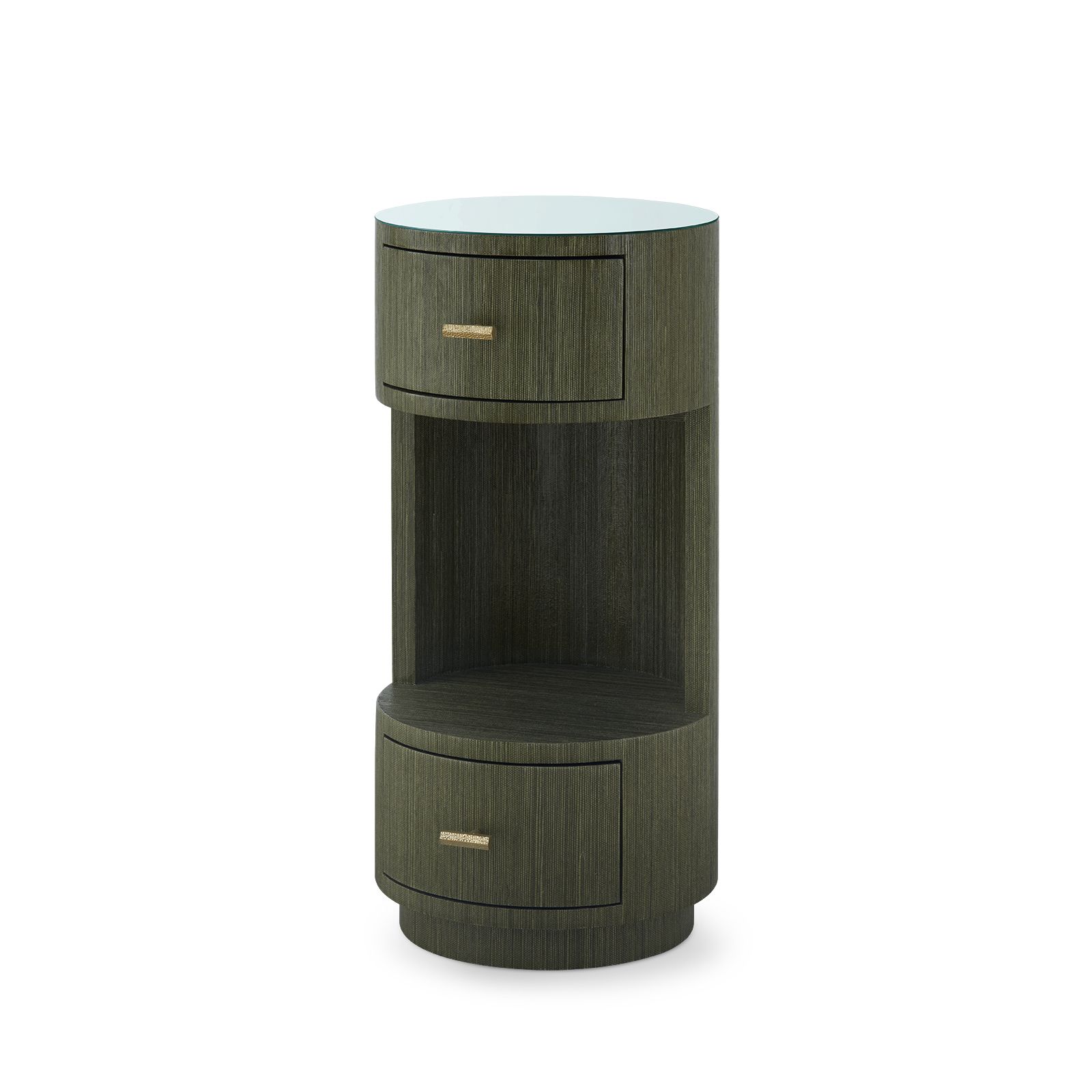 Aaron 2-Drawer Side Table with Glass Top, Deep Olive - Deep Olive