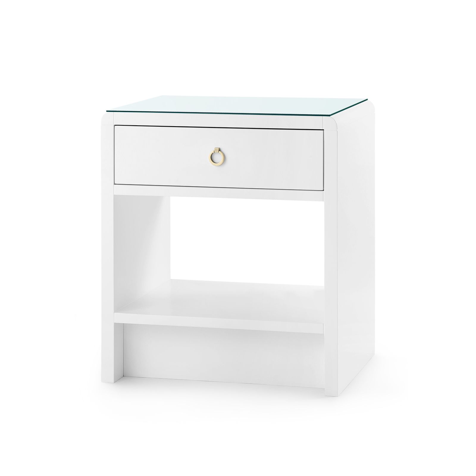 Benjamin 1-Drawer Side Table with Glass Top, White Pearl - White Pearl