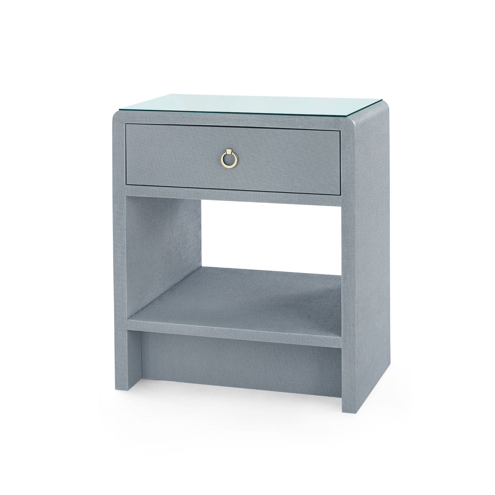 Benjamin Linen 1-Drawer Side Table with Glass Top, Winter Gray - Winter Gray