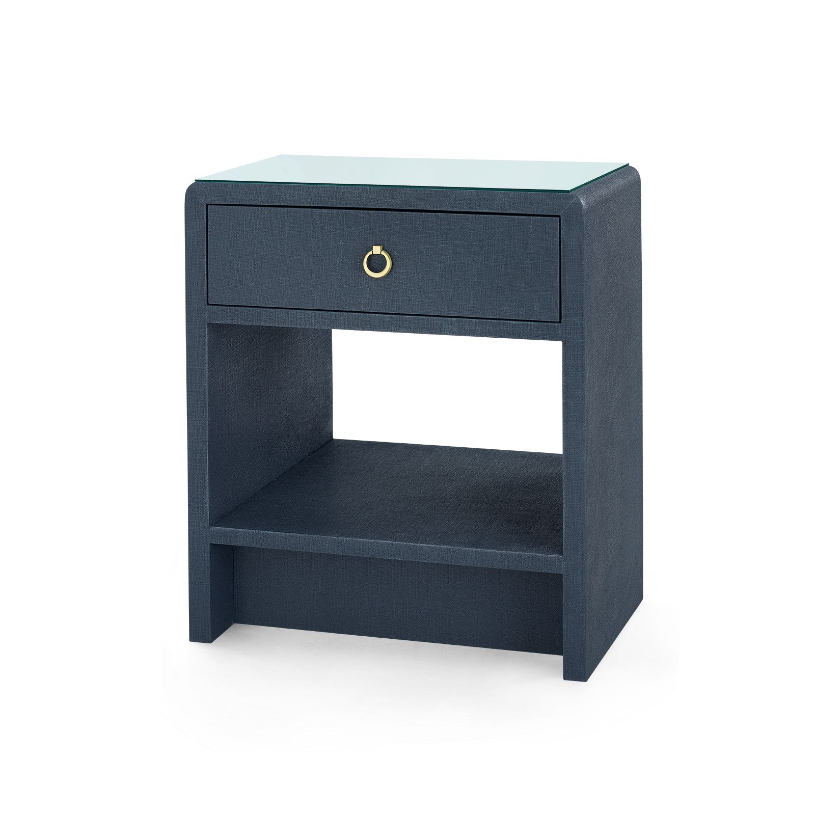 Benjamin Linen 1-Drawer Side Table with Glass Top, Blue Steel - Blue Steel