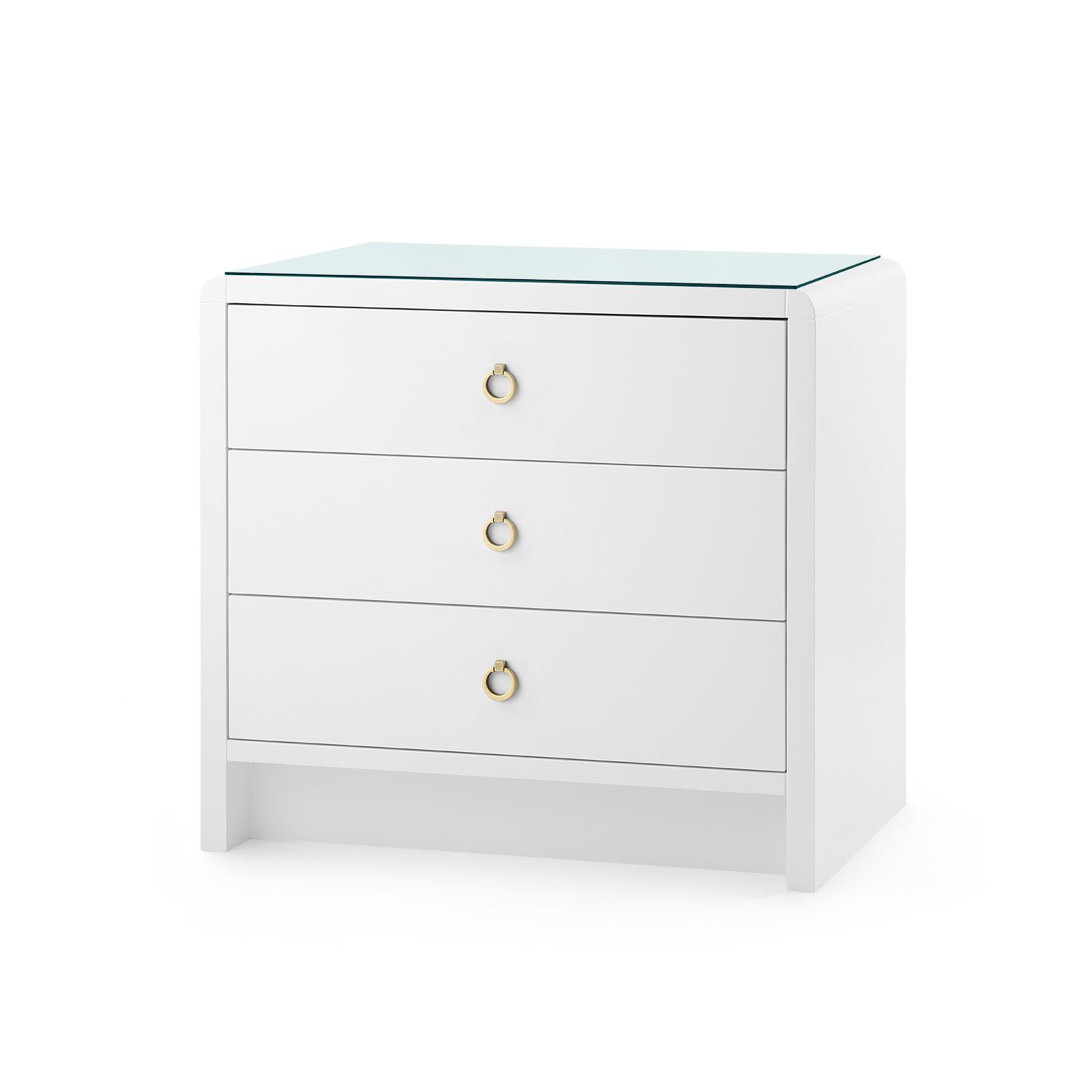 Bryant 3-Drawer Side Table with Glass Top, White Pearl - White Pearl