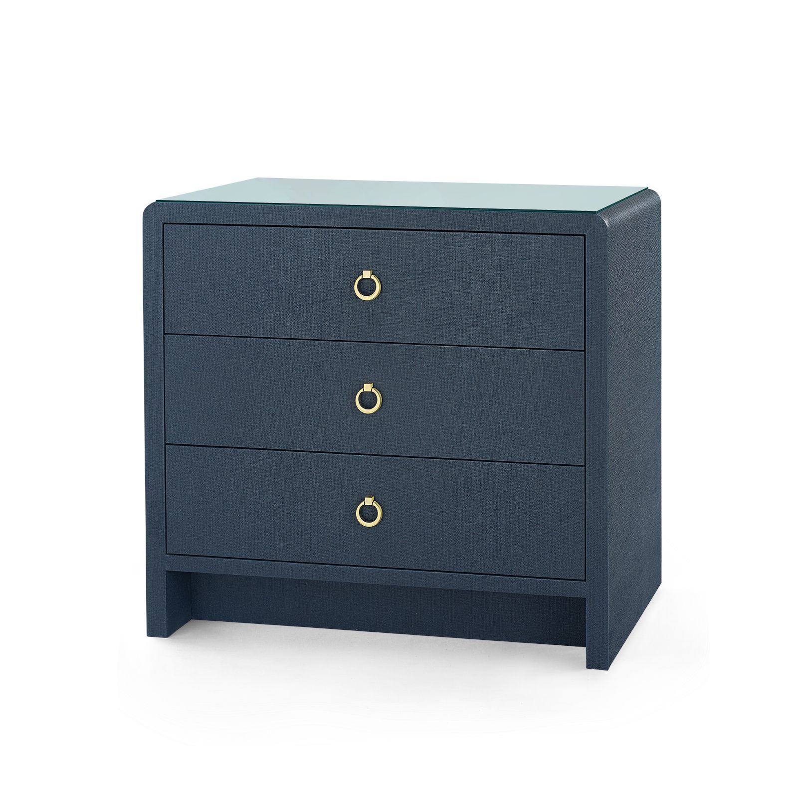 Bryant Linen 3-Drawer Side Table with Glass Top, Blue Steel - Blue Steel