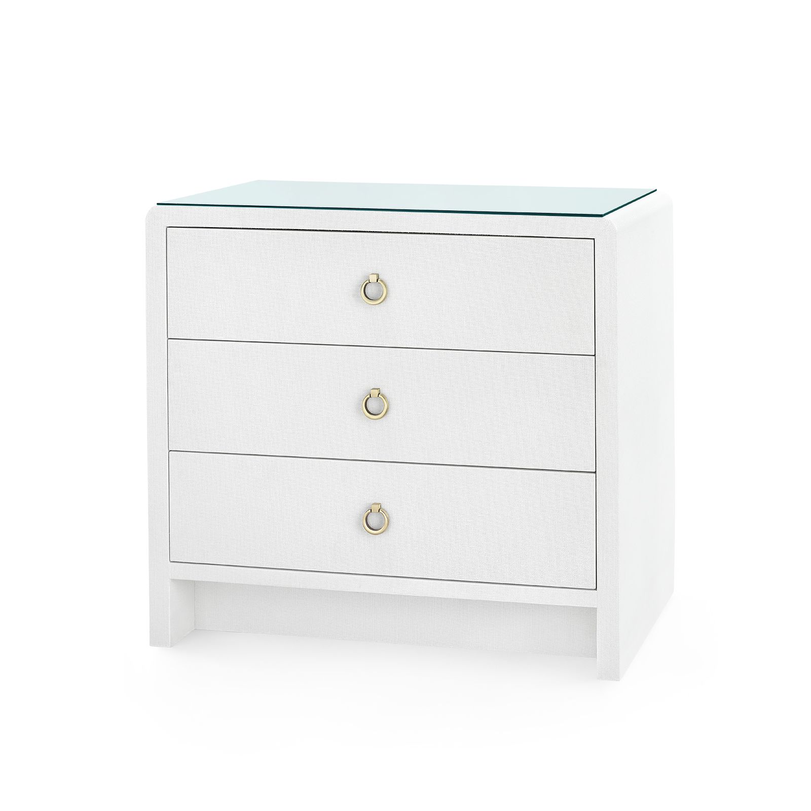 Bryant Linen 3-Drawer Side Table with Glass Top, Chiffon White - Chiffon White
