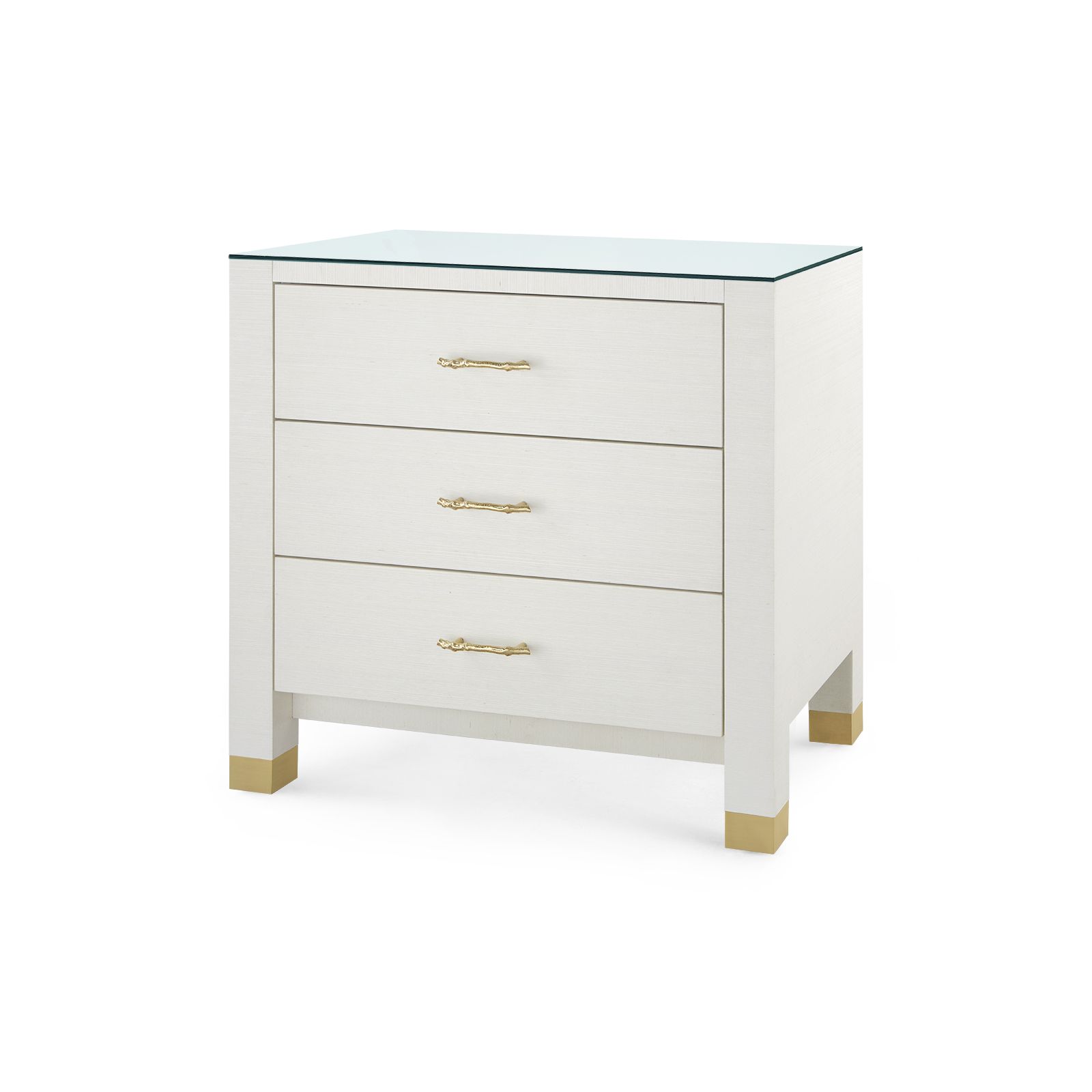 Camden 3-Drawer Side Table with Glass Top, Sand White - Sand White