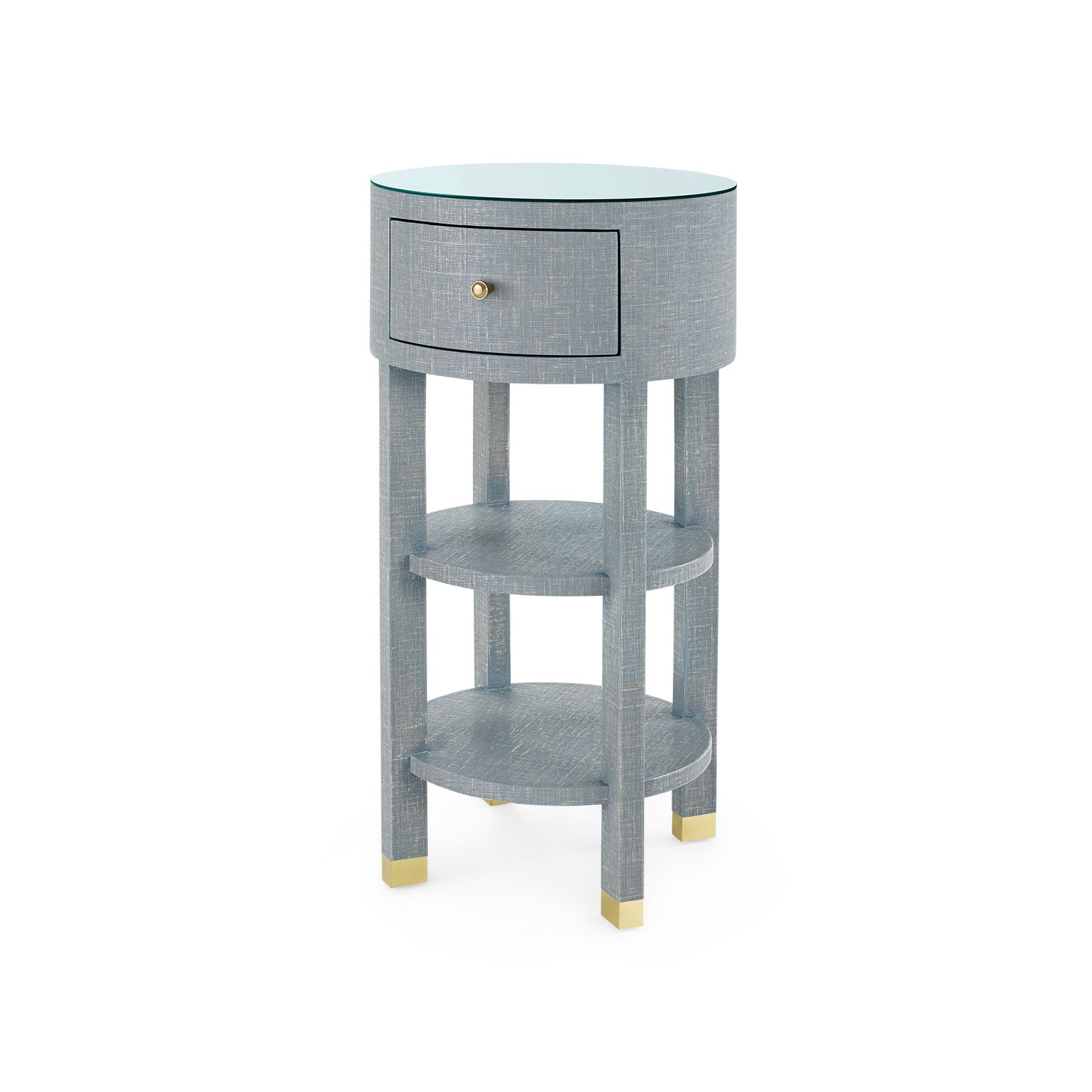 Claudette 1-Drawer Round Side Table with Glass Top, Washed Winter Gray - Washed Winter Gray
