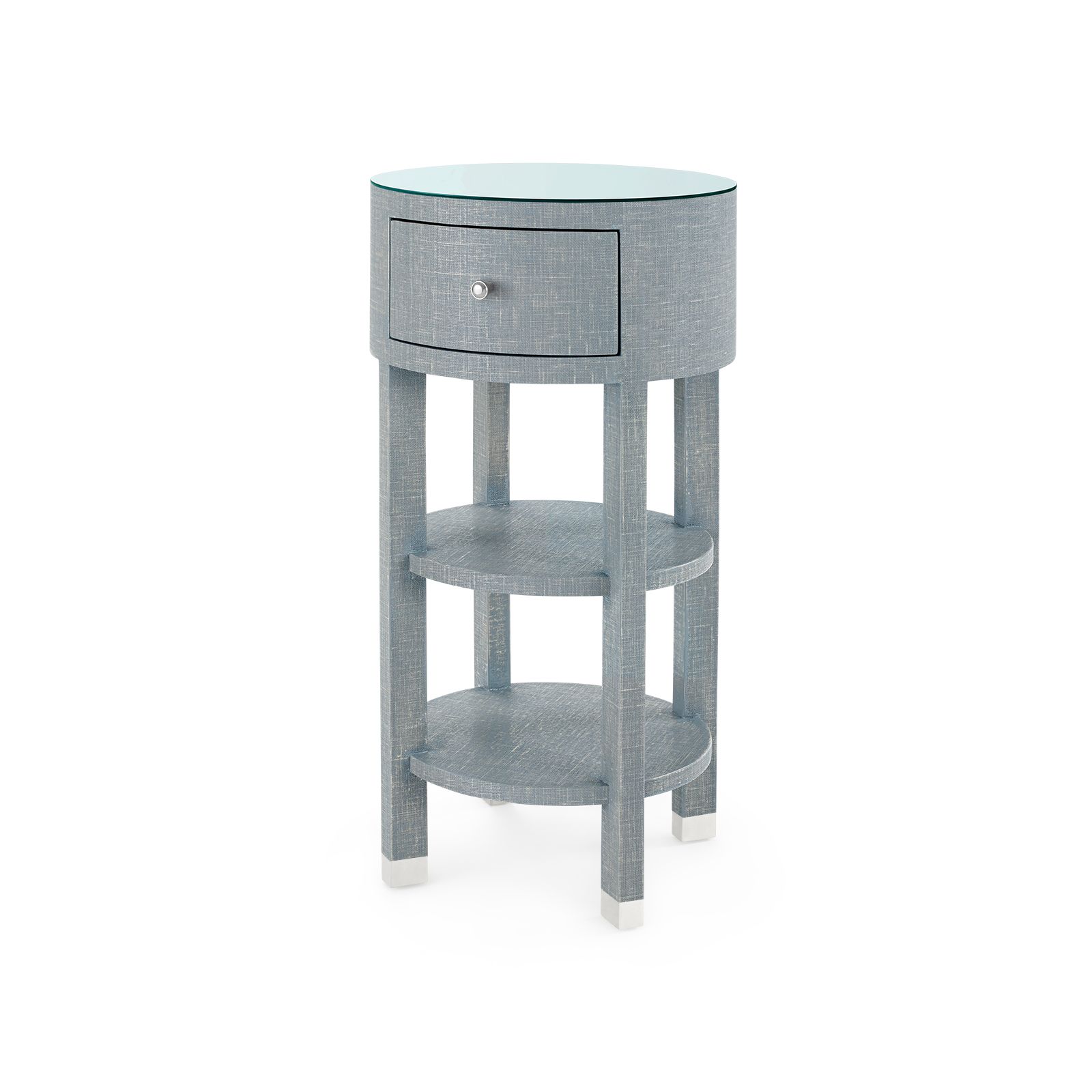Claudette 1-Drawer Round Side Table with Glass Top, Washed Winter Gray - Washed Winter Gray