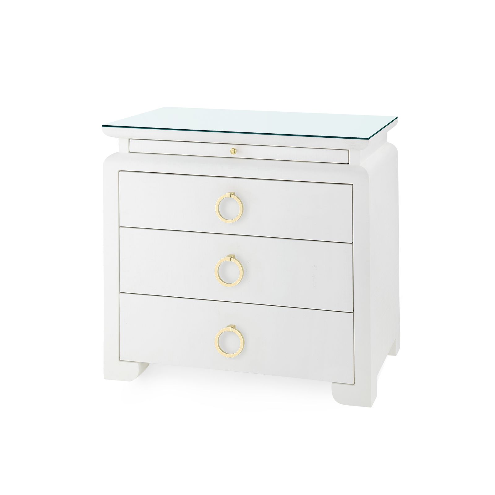 Elina 3-Drawer Side Table with Glass Top, Vanilla - Vanilla