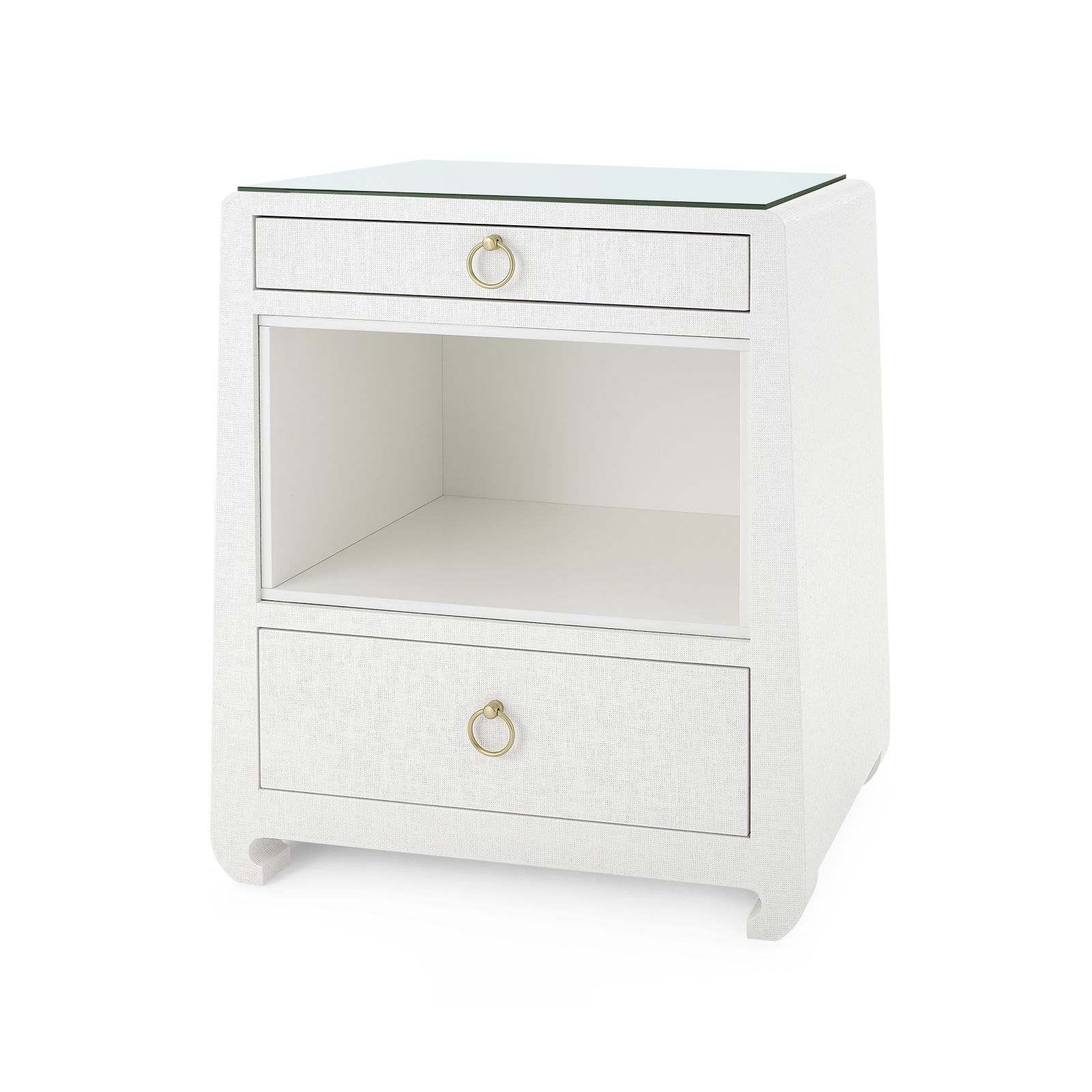 Ming 2-Drawer Side Table with Glass Top, Chiffon White - Chiffon White