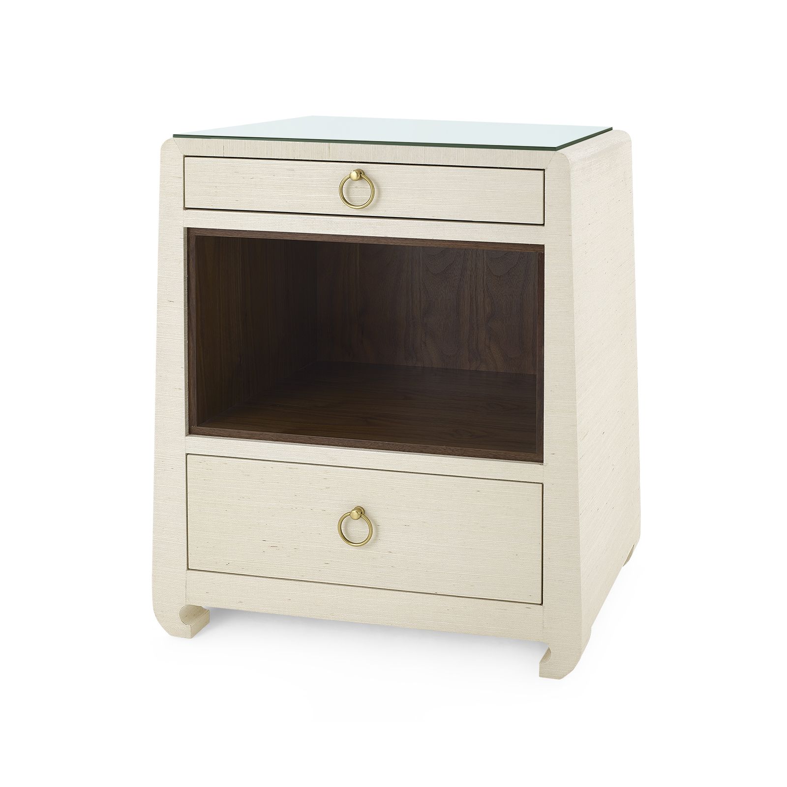Ming 2-Drawer Side Table with Glass Top, Canvas Cream - Canvas Cream