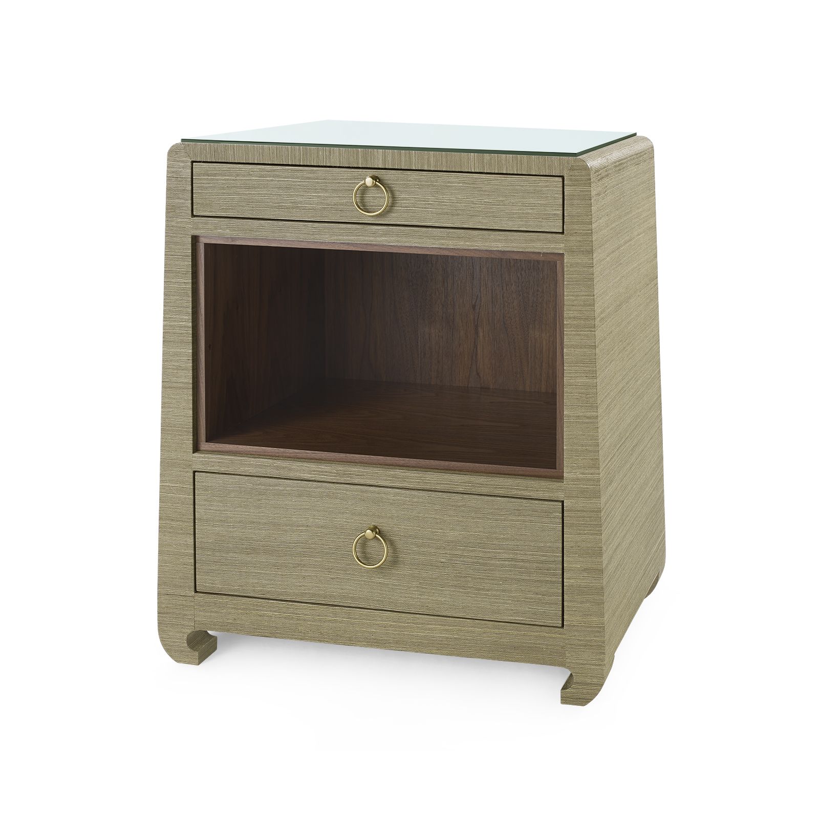 Ming 2-Drawer Side Table with Glass Top, Sage Green - Sage Green