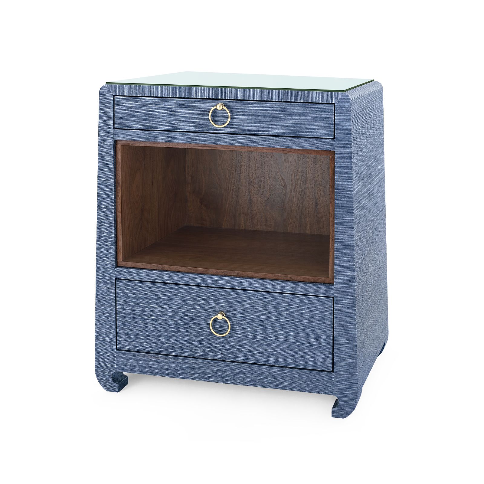 Ming 2-Drawer Side Table with Glass Top, Navy Blue - Navy Blue