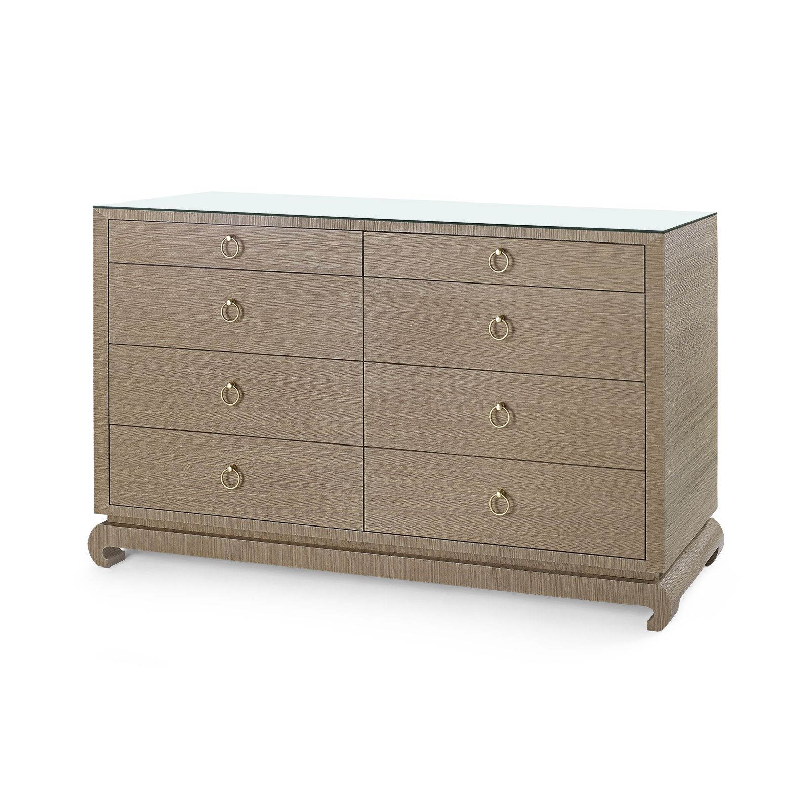 Ming Extra Large 8-Drawer with Glass Top, Flax Brown - Flax Brown