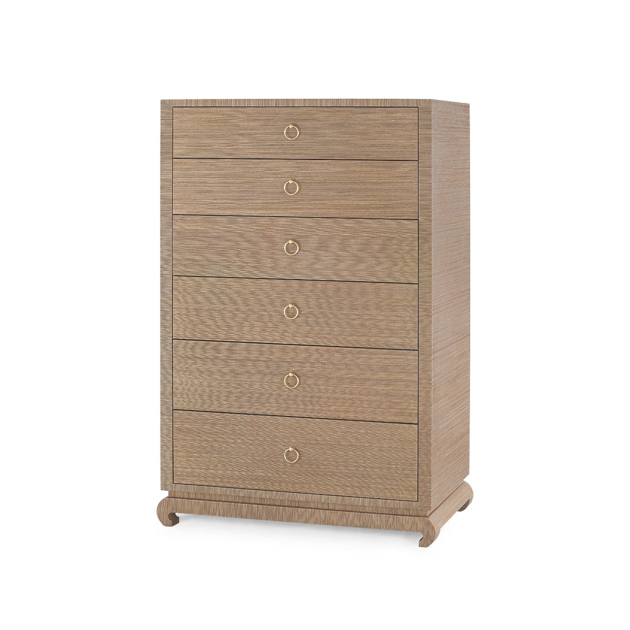 Ming Tall 6-Drawer with Glass Top, Flax Brown - Flax Brown