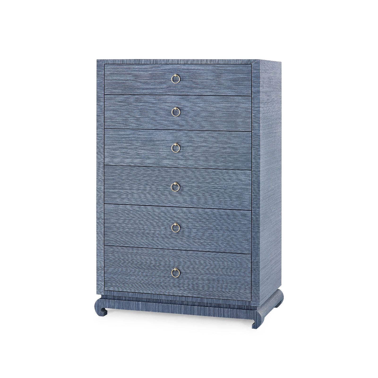 Ming Tall 6-Drawer with Glass Top, Navy Blue - Navy Blue
