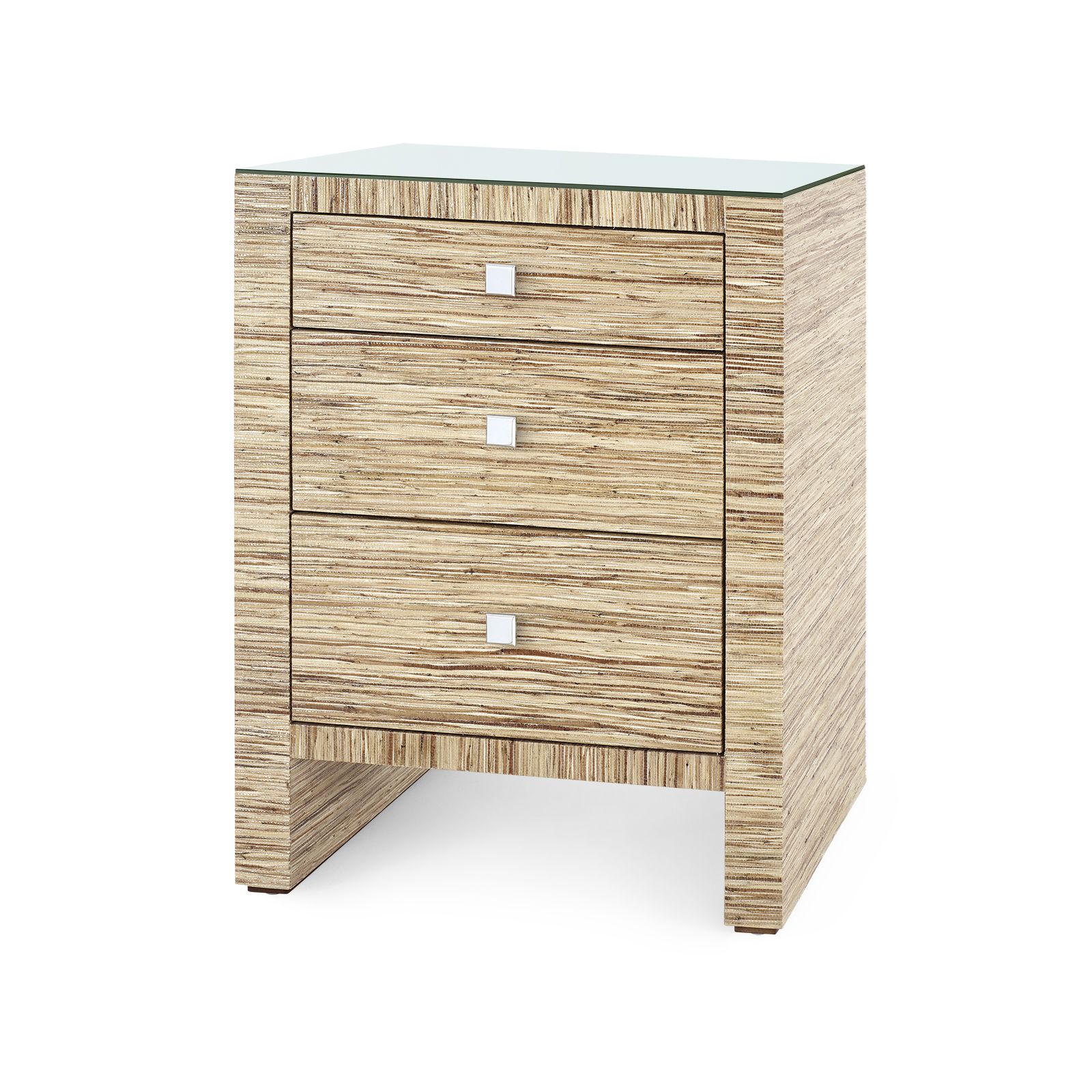 Morgan 3-Drawer Side Table with Glass Top, Papyrus - Papyrus