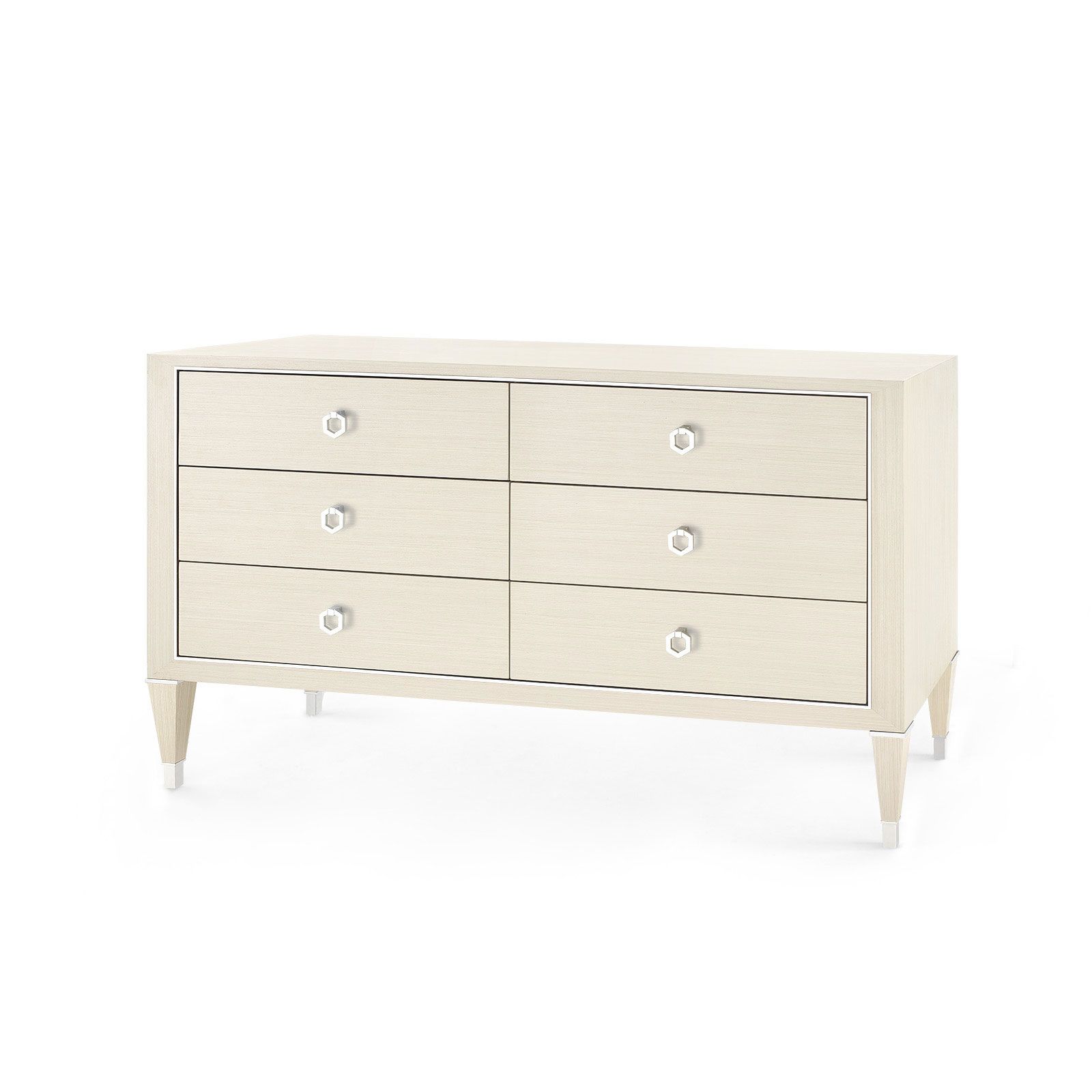 Morris Extra Large 6-Drawer with Glass Top, Blanched Oak and Nickel - Blanched Oak and Nickel