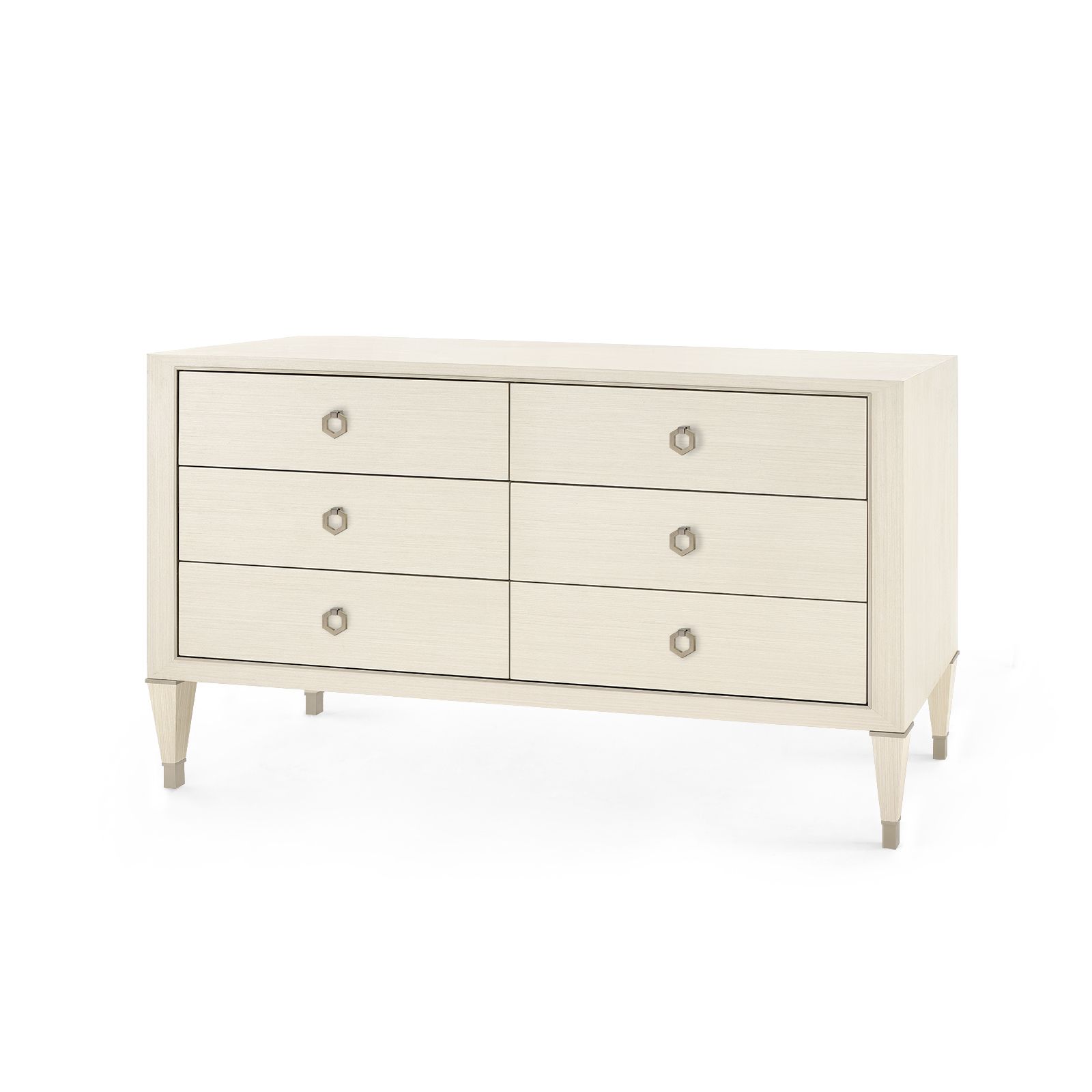 Morris Extra Large 6-Drawer with Glass Top, Blanched Oak and Satin Bronze - Blanched Oak and Satin Bronze