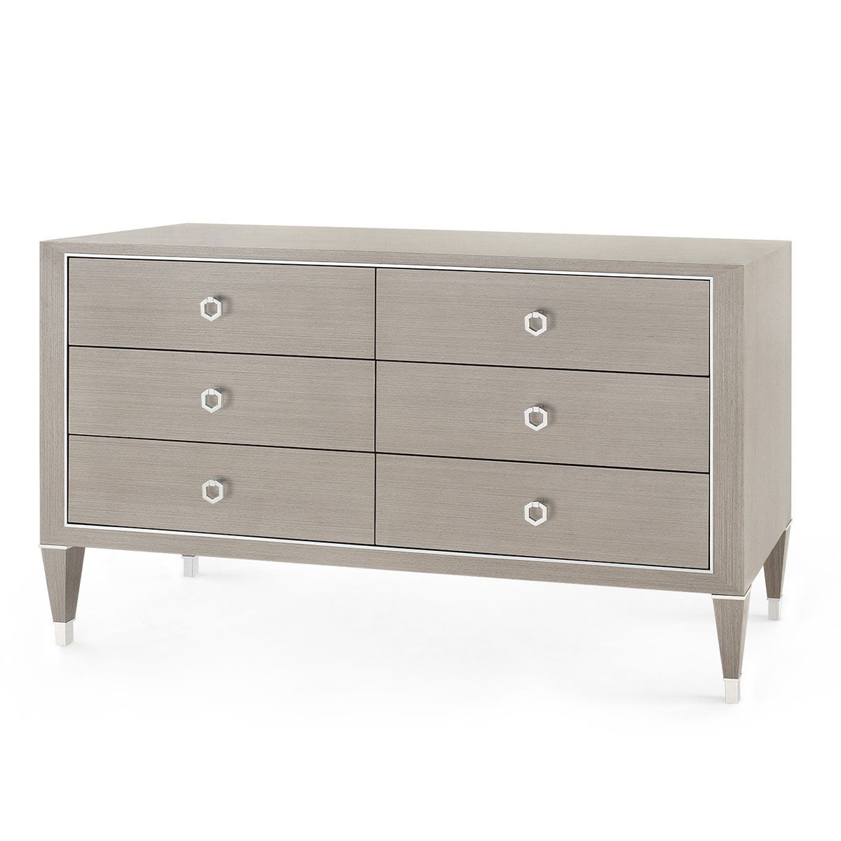 Morris Extra Large 6-Drawer with Glass Top, Taupe Gray and Nickel - Taupe Gray and Nickel