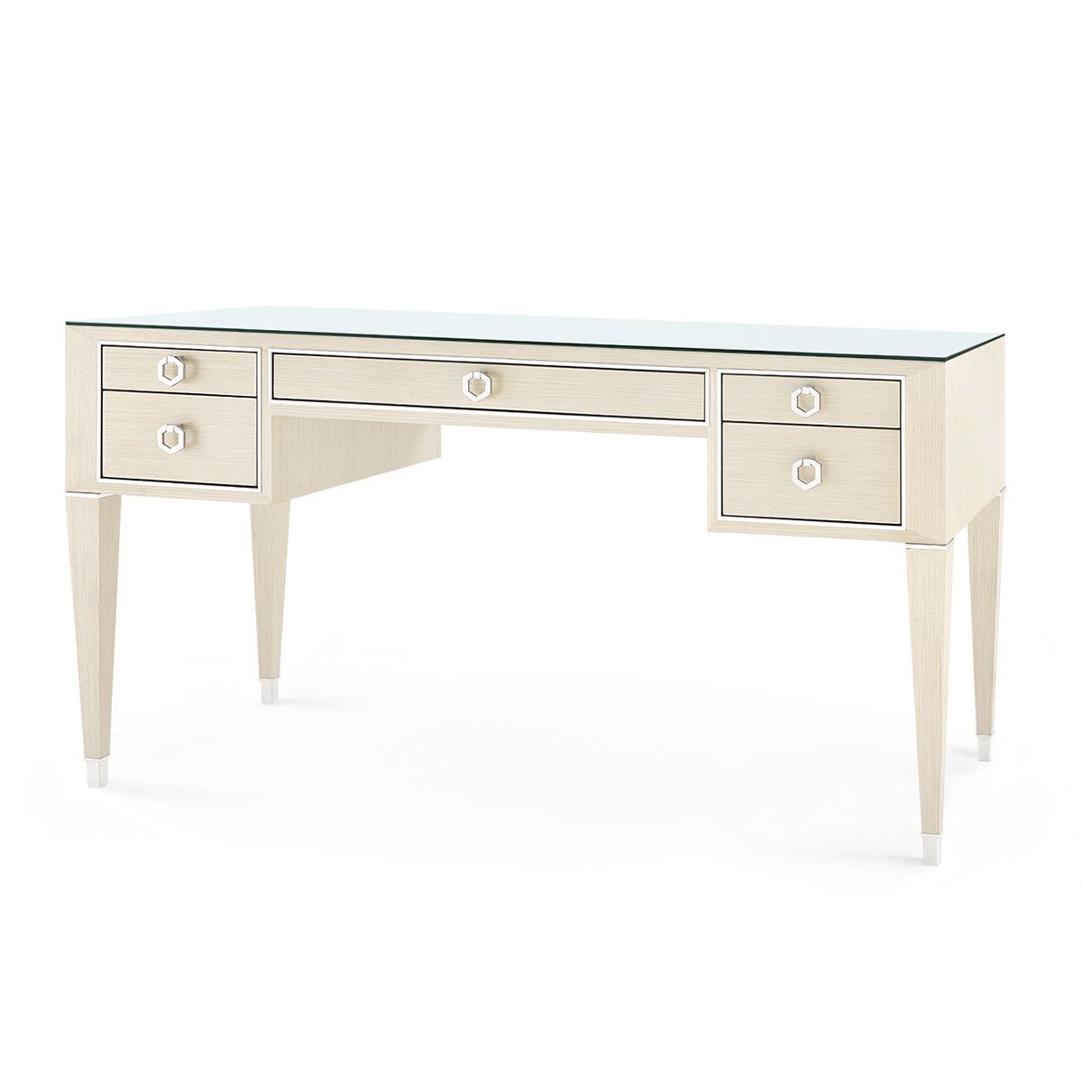Morris Desk with Glass Top, Blanched Oak and Nickel - Blanched Oak and Nickel